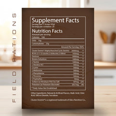Troponin Field Rations label-closeup highlights EAAs and HBCD blend for muscle support.