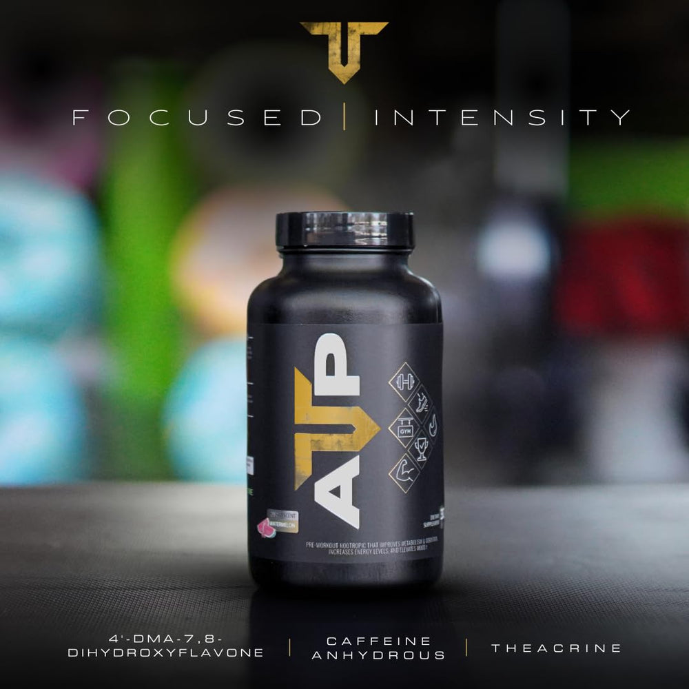 Troponin Nutrition ATP caffeine-forward drink with frothy foam signaling a quick energy boost.
