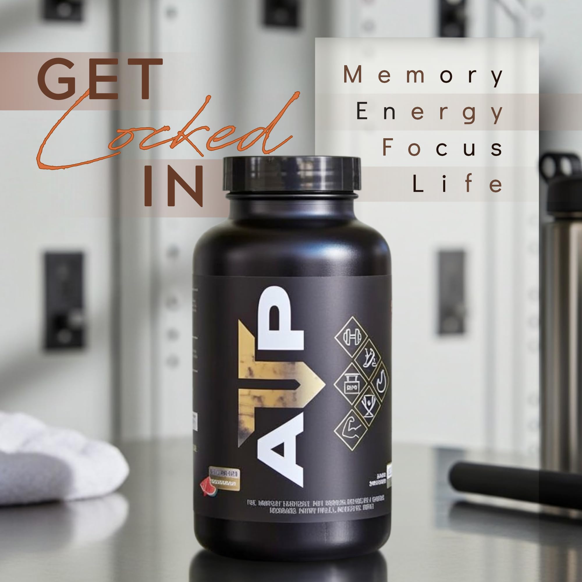 Troponin Nutrition ATP in gym setting emphasizes focus and productivity.