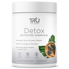 TRU Detox activated charcoal capsules in a bottle – 60 servings