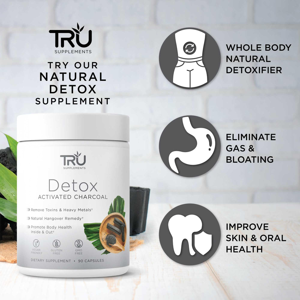 Product shot of TRU Detox detox capsules on white background