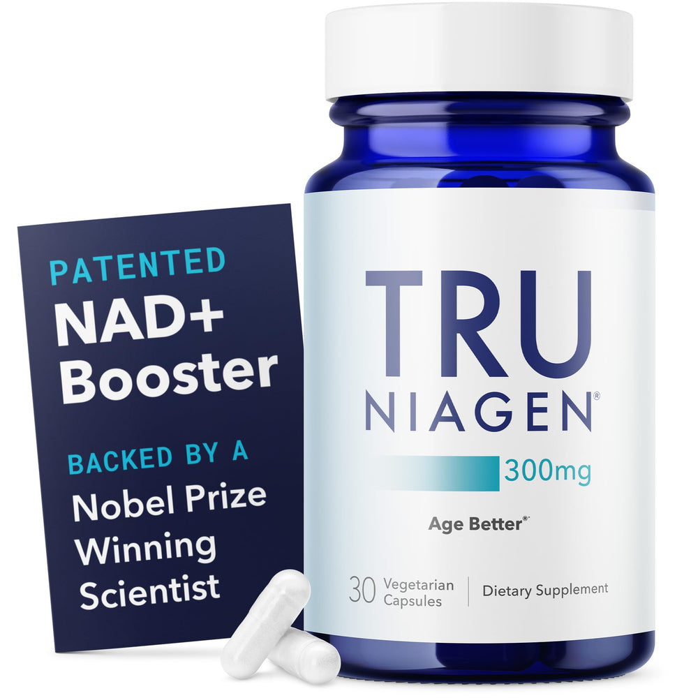 Tru Niagen bottle labeled 300 mg Niagen per serving