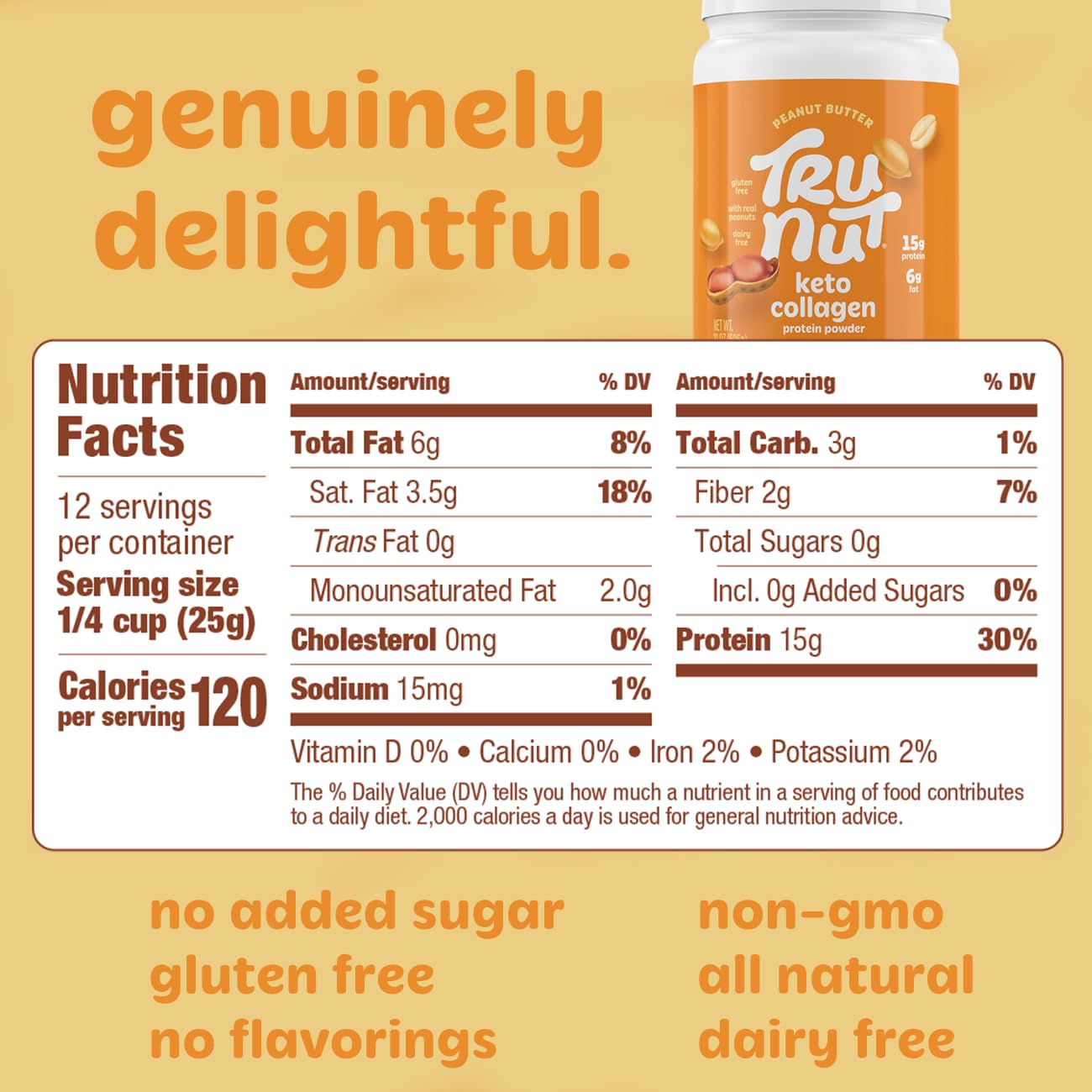 Peanut butter collagen protein powder jar with scoop