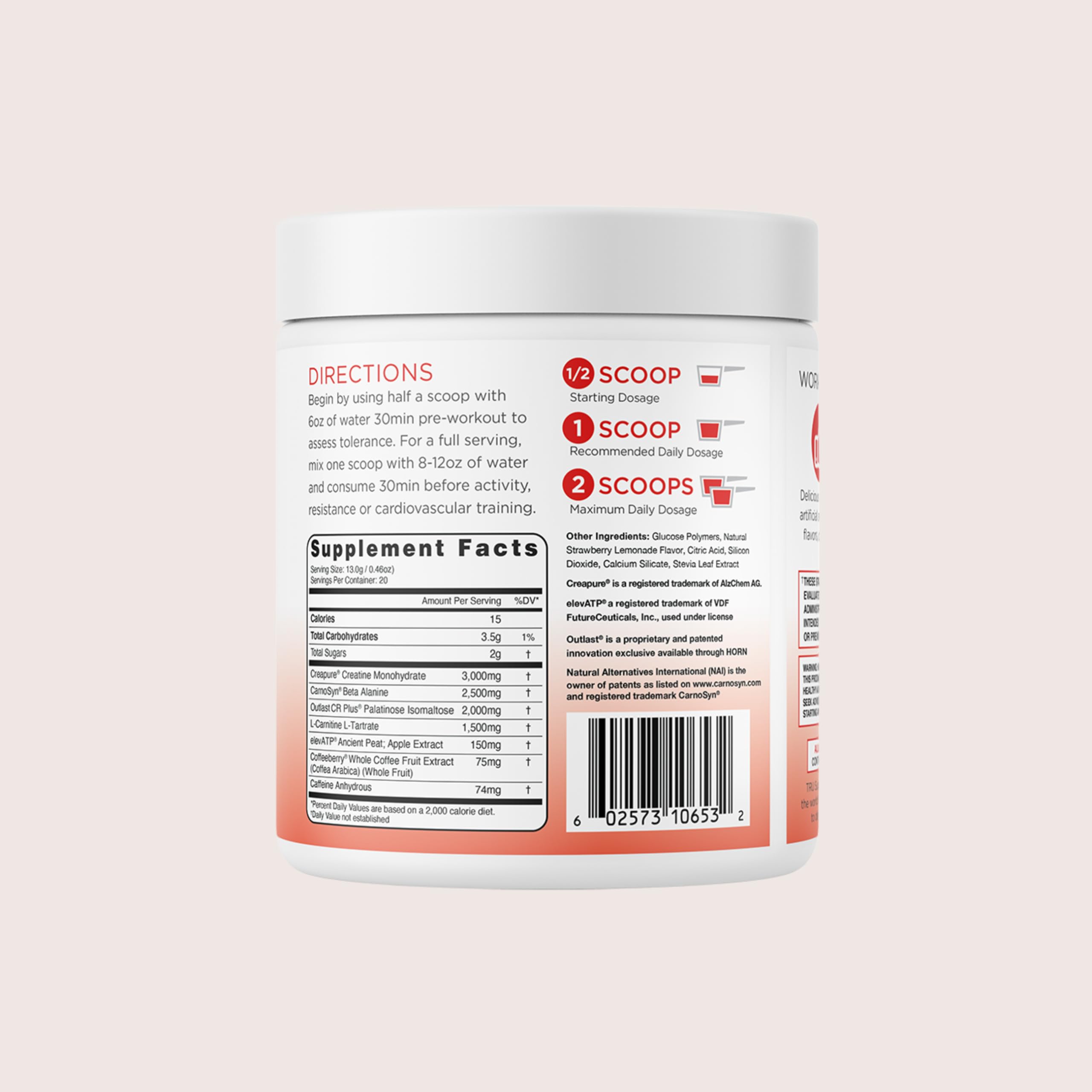 TRU Supplements Energy serving scoop with measured dose for precise mixing