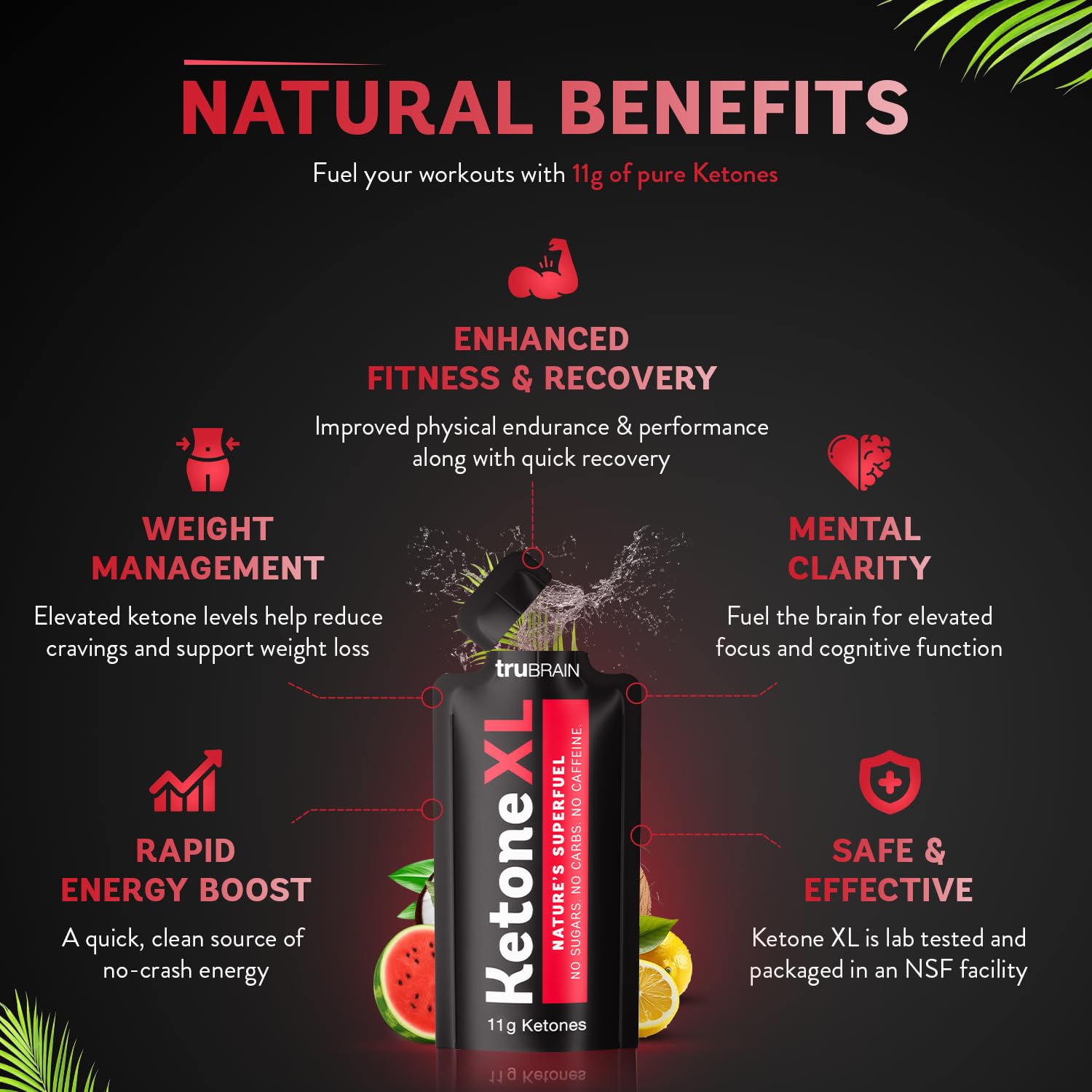 TruBrain Ketone XL Shot label close-up highlights exogenous ketones.