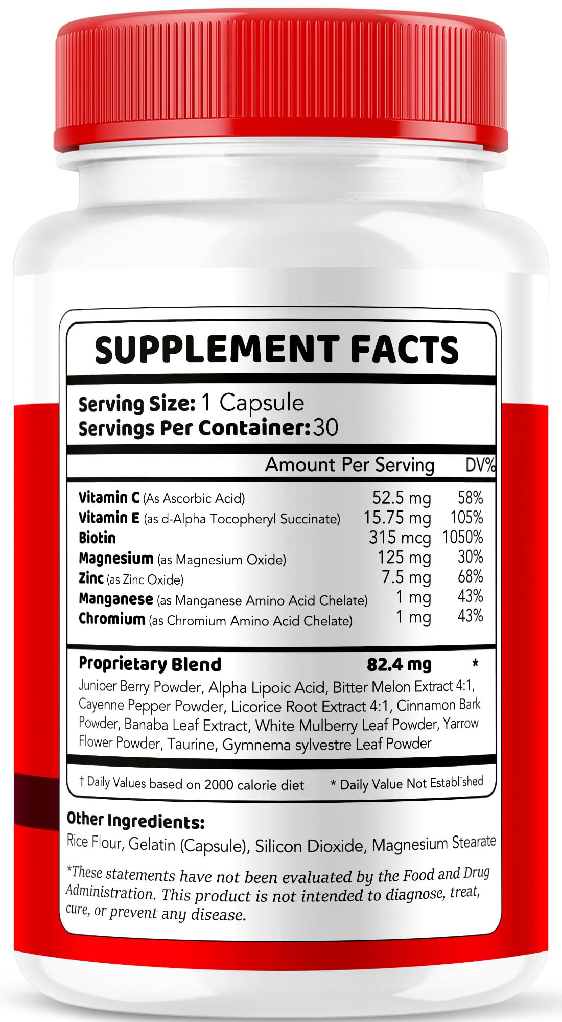 Nutrition facts label of True Balance Blood Support Pro Glycogen capsules