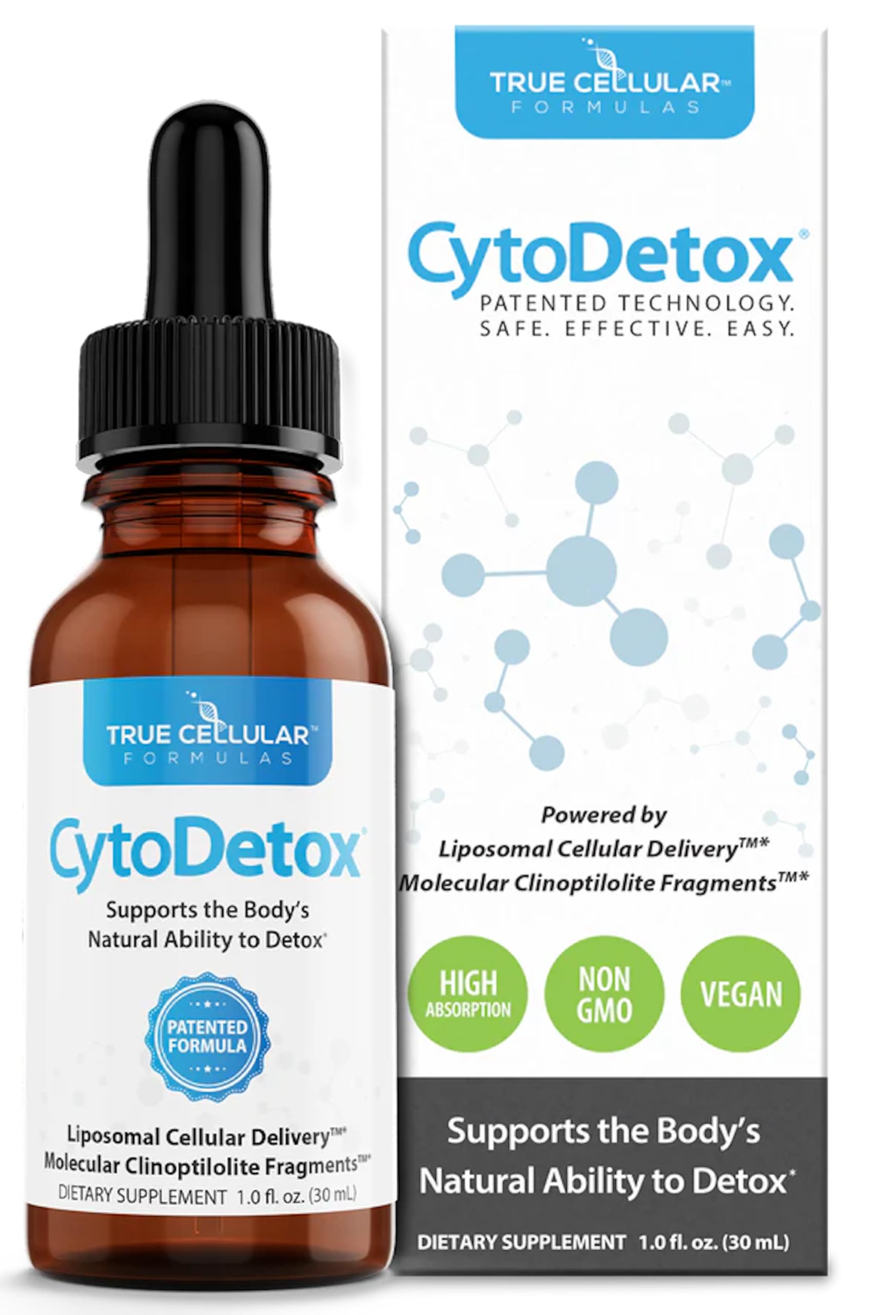 True Cellular Formulas CytoDetox bottle on desk for daily detox routine.
