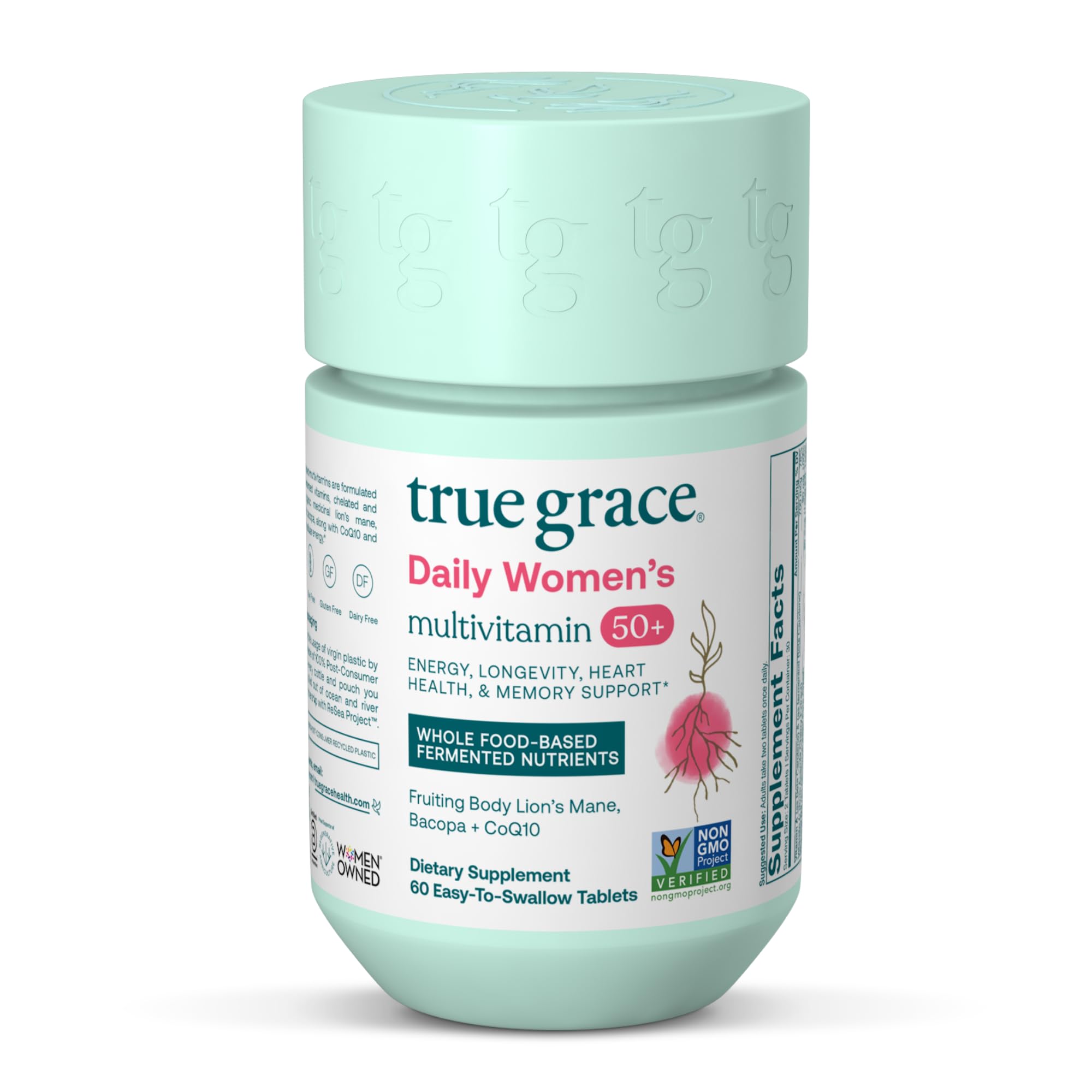 Hero image of True Grace Daily Women’s Multivitamin 50+ bottle with 60 tablets