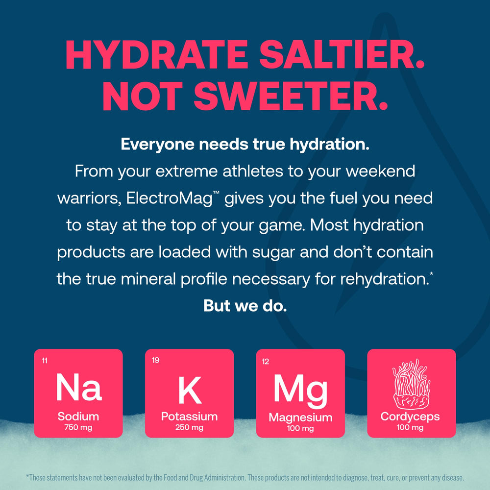 True Grace ElectroMag minerals panel highlighting sodium, chloride, potassium, and magnesium benefits.