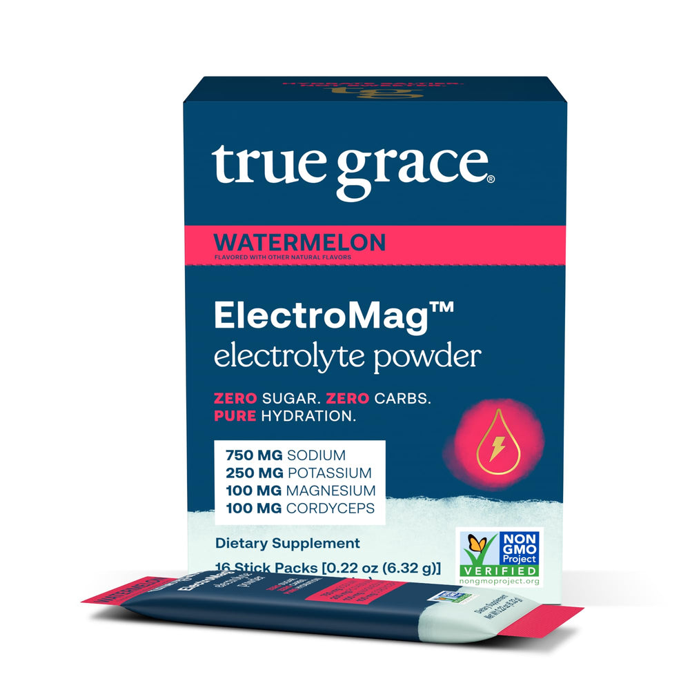 True Grace ElectroMag watermelon stick pack front for quick hydration