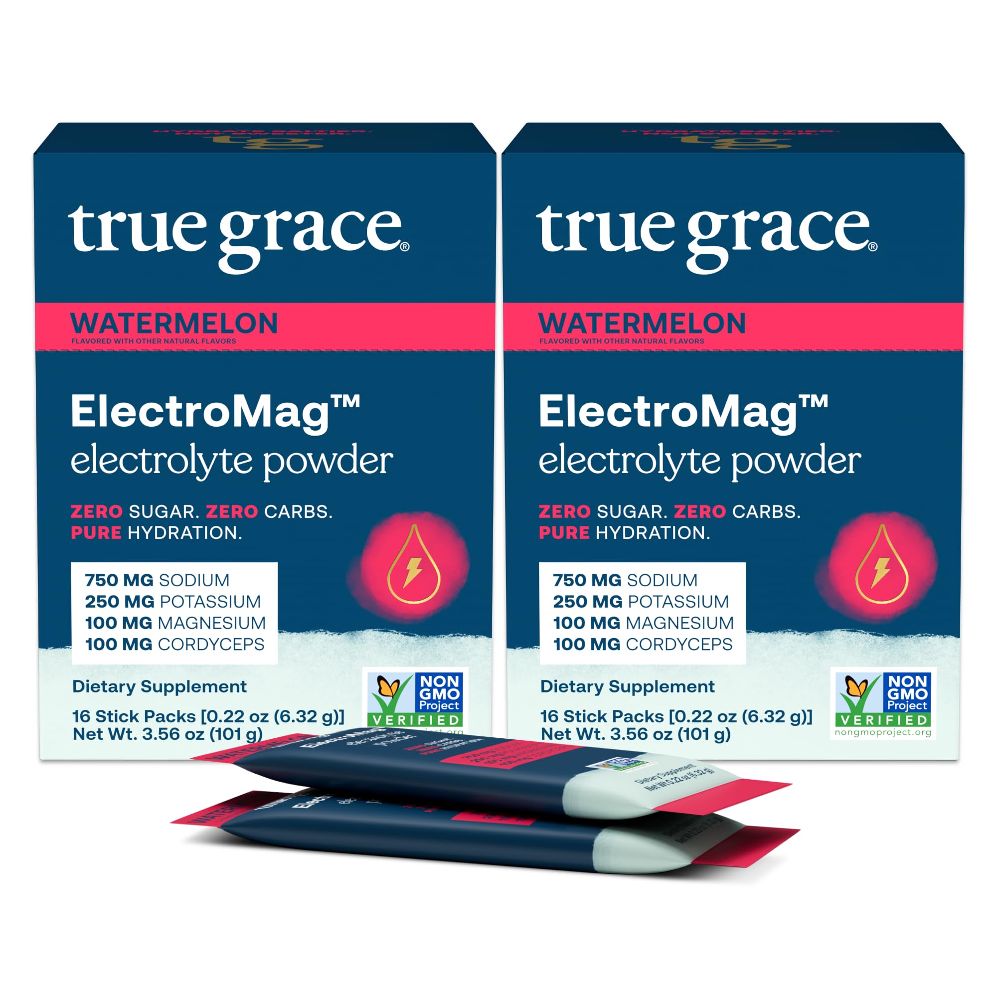 True Grace ElectroMag watermelon stick pack for rapid hydration on the go.