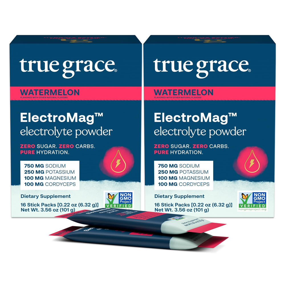 True Grace ElectroMag watermelon stick pack for rapid hydration on the go.