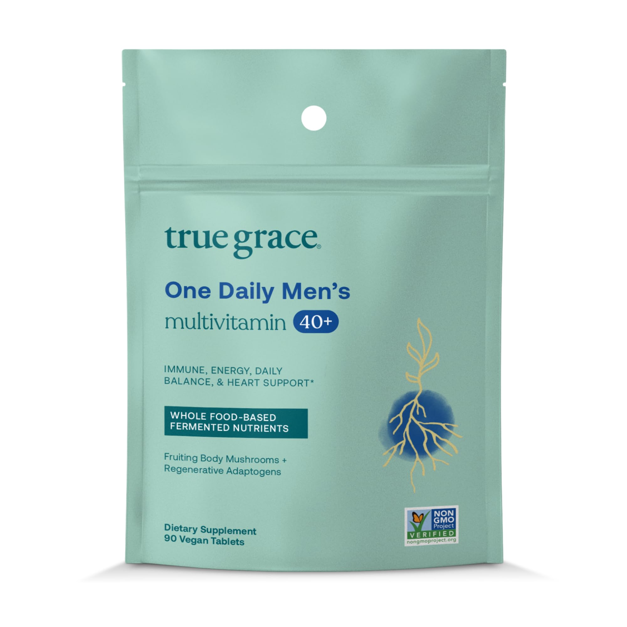 True Grace Men's 40+ Multivitamin bottle with 90 vegetarian tablets