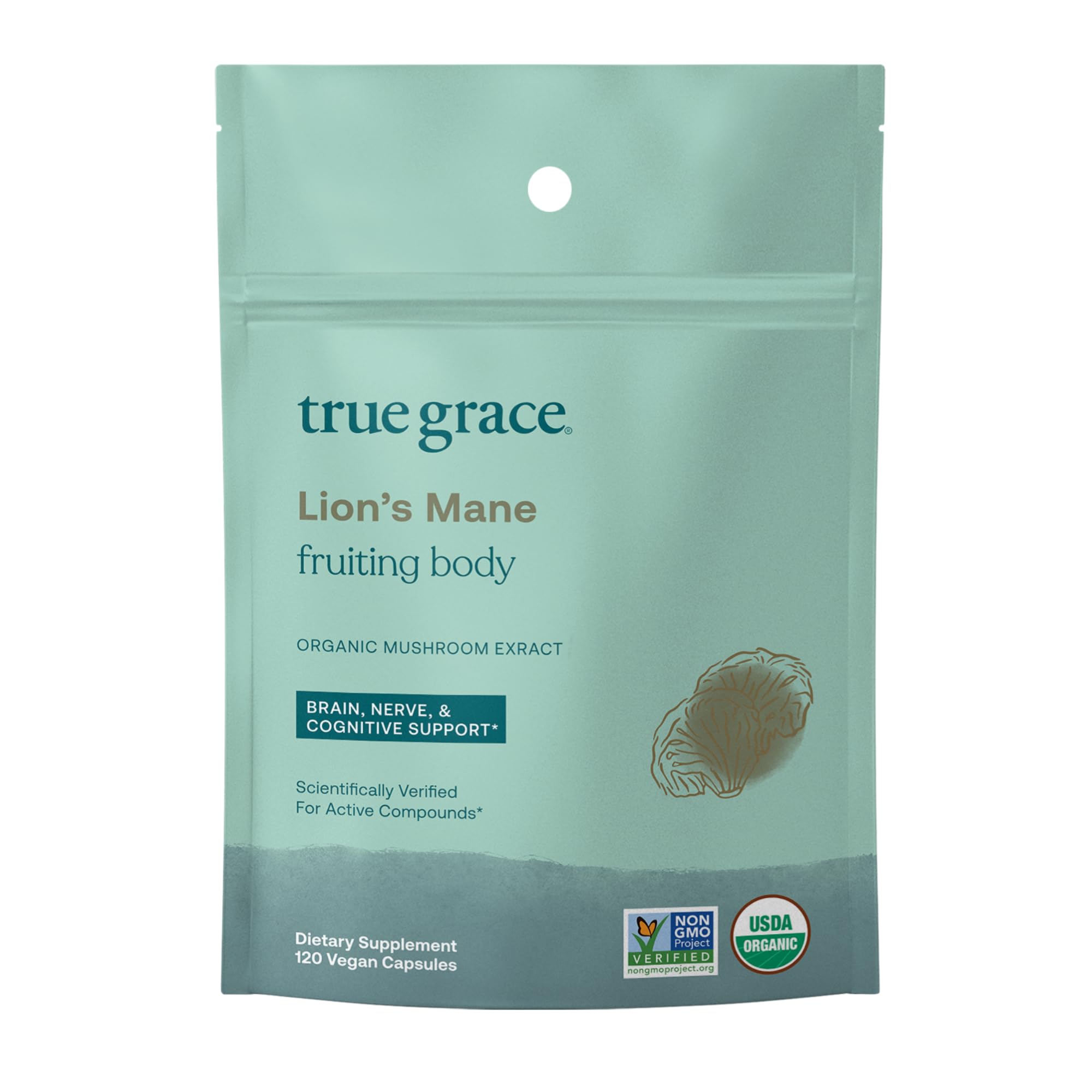 True Grace Lion's Mane brain support capsules - organic, 120-count