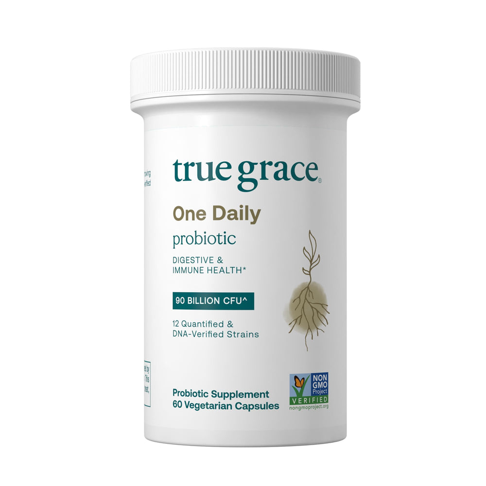 Front of True Grace One Daily Probiotic bottle