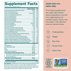 Close-up of bottle label highlighting fermented minerals and chelated nutrients