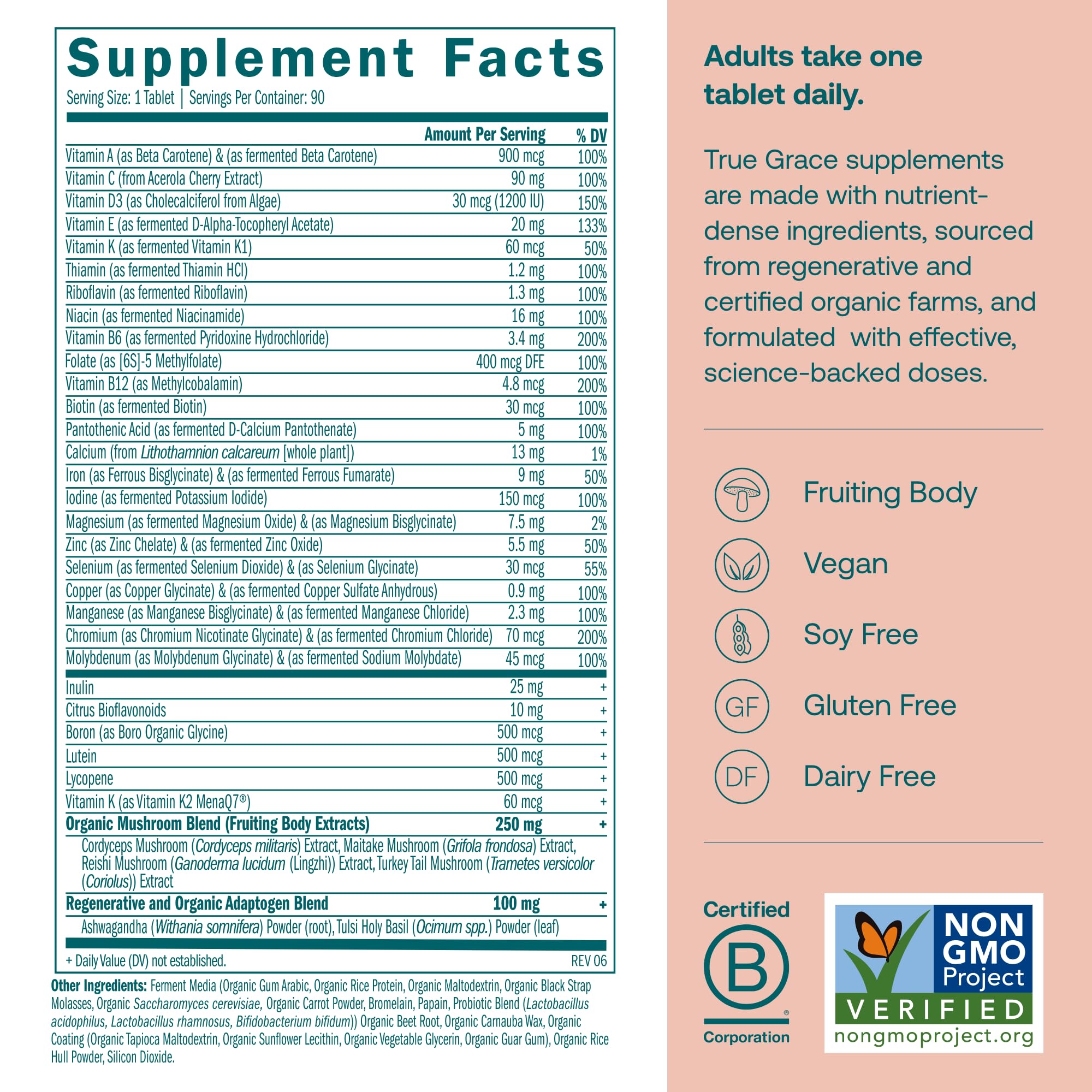 Close-up of tablets in True Grace bottle