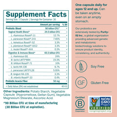 Close-up view of probiotic capsules showing 90B CFU