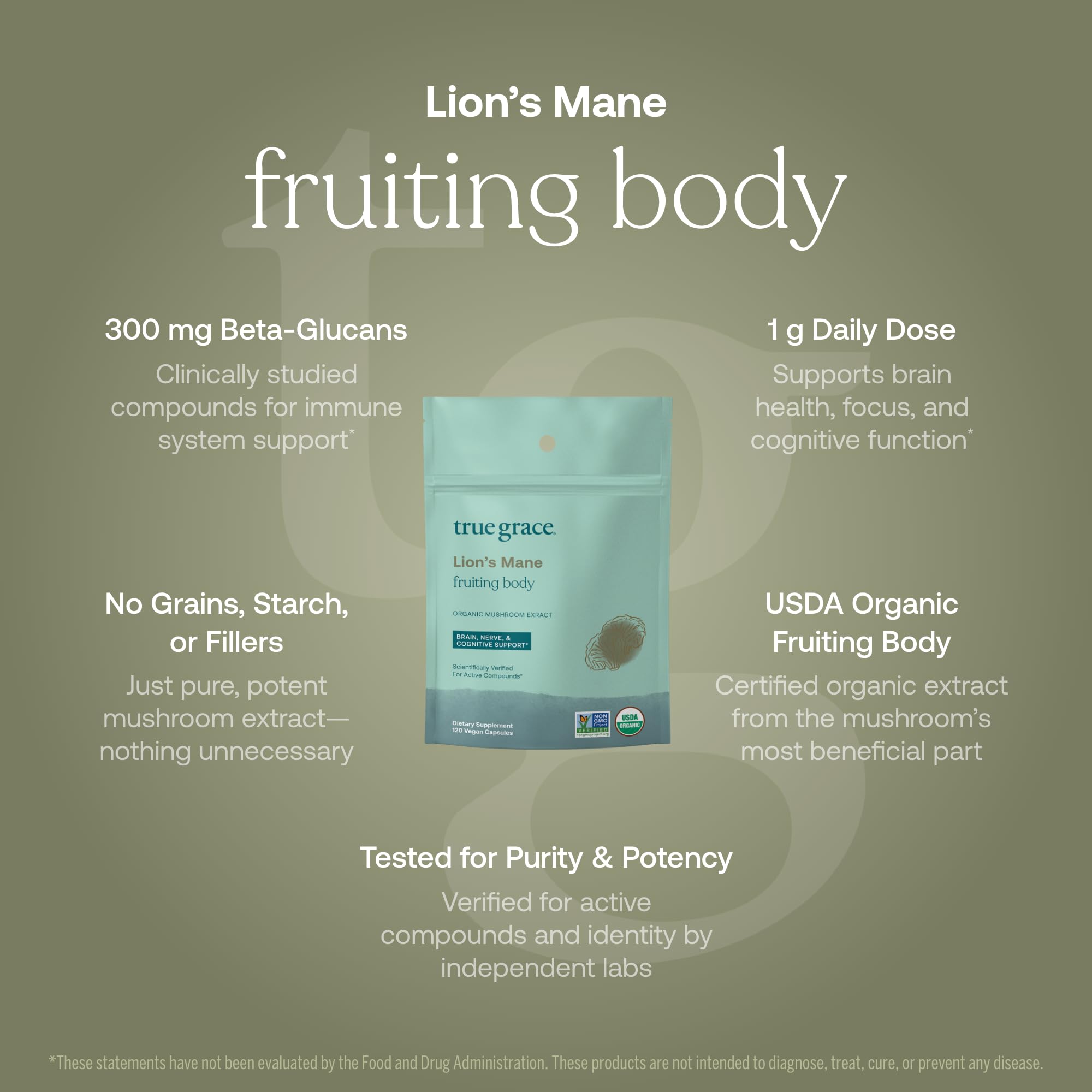 Organic Lion's Mane mushroom capsules from True Grace