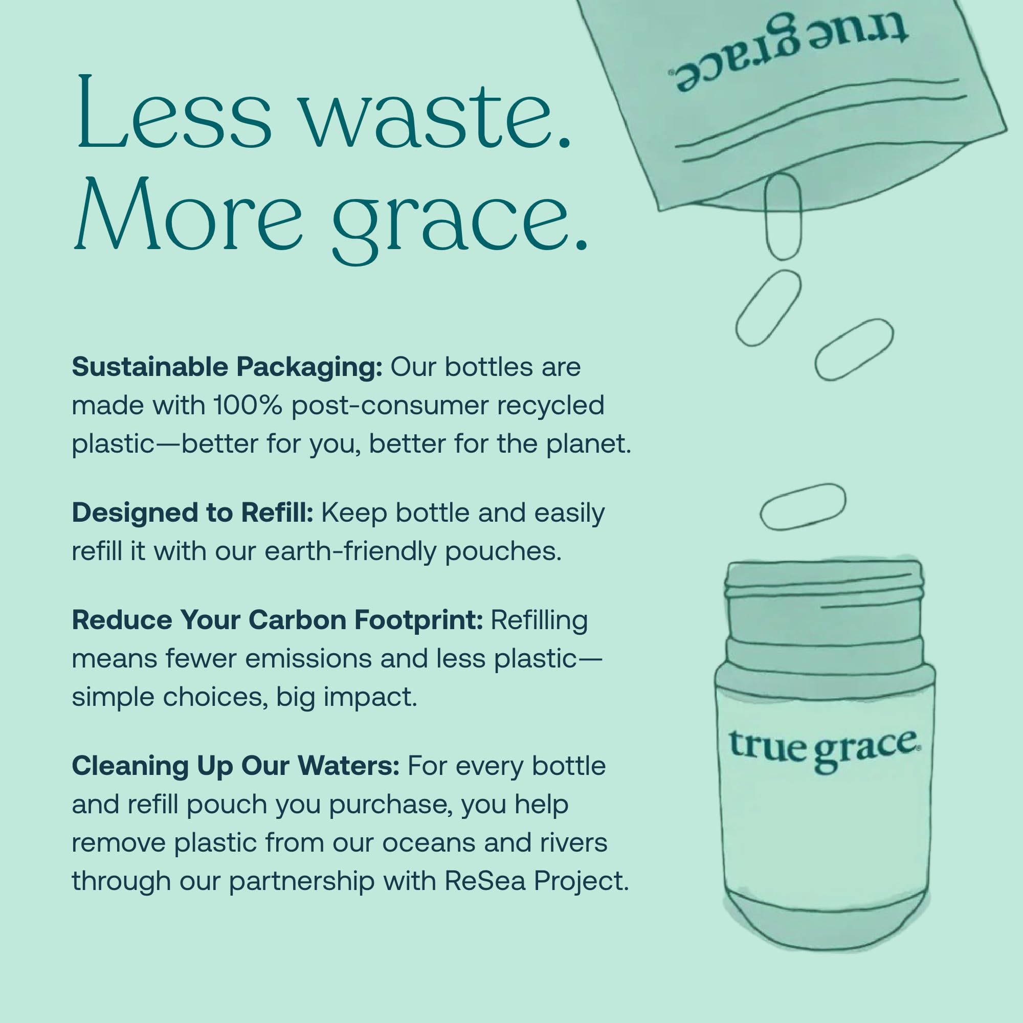ReSea Project ocean plastic removal badge on True Grace packaging