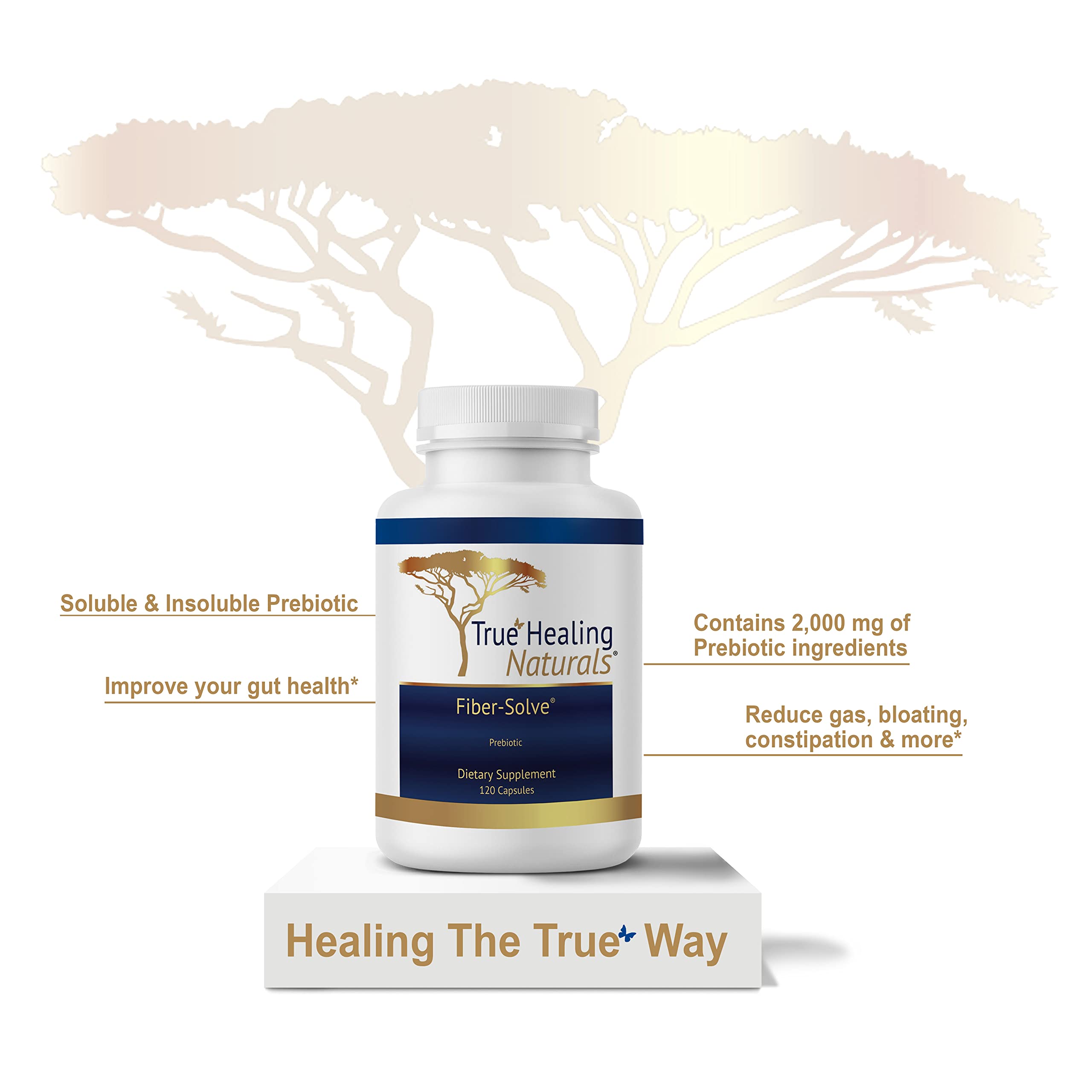 Illustration of Beneficial ingredients: Acacia Fiber, Sunfiber, Guar Gum, Fenugreek Seed Powder, Flaxseed Powder, Larch Arabinogalactan
