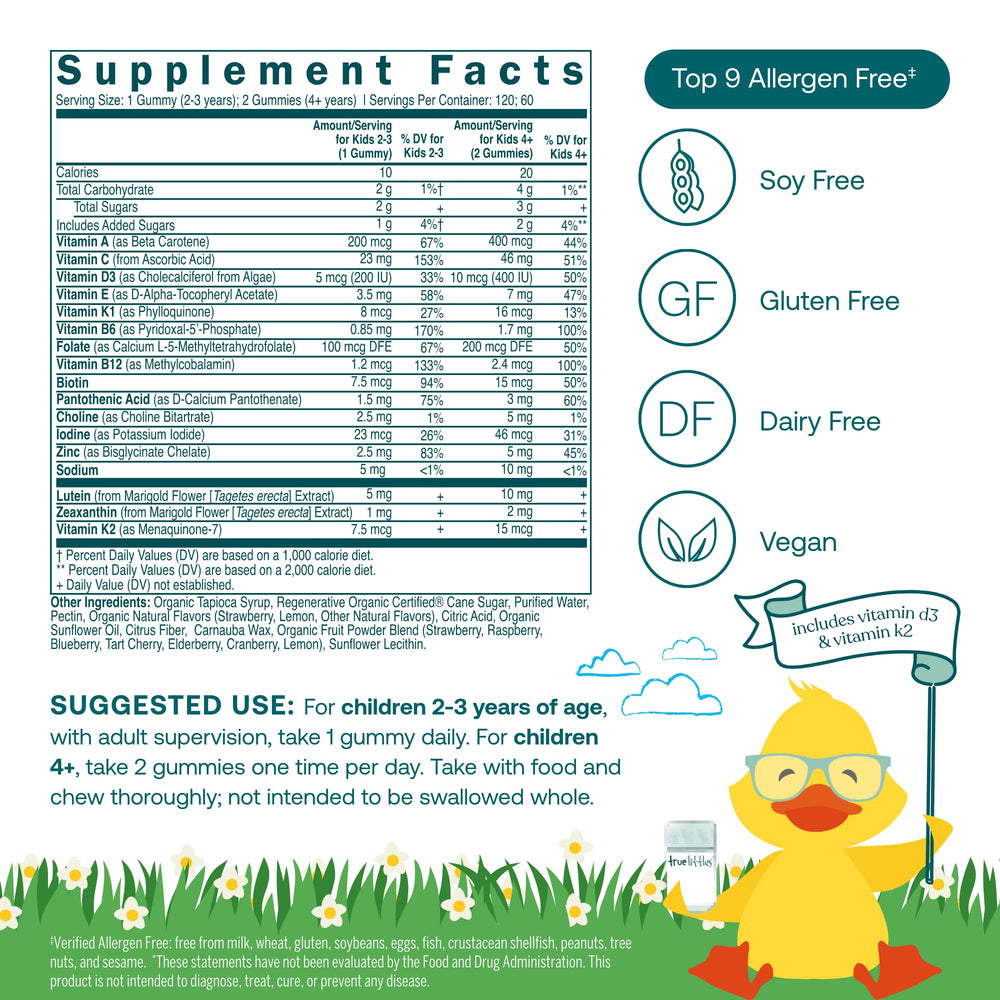 Gummies in assorted fruit flavors for True Littles Daily Kids Multivitamin