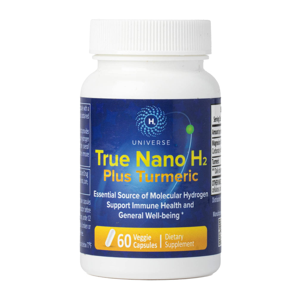 Front view of True Nano H2 with Turmeric bottle