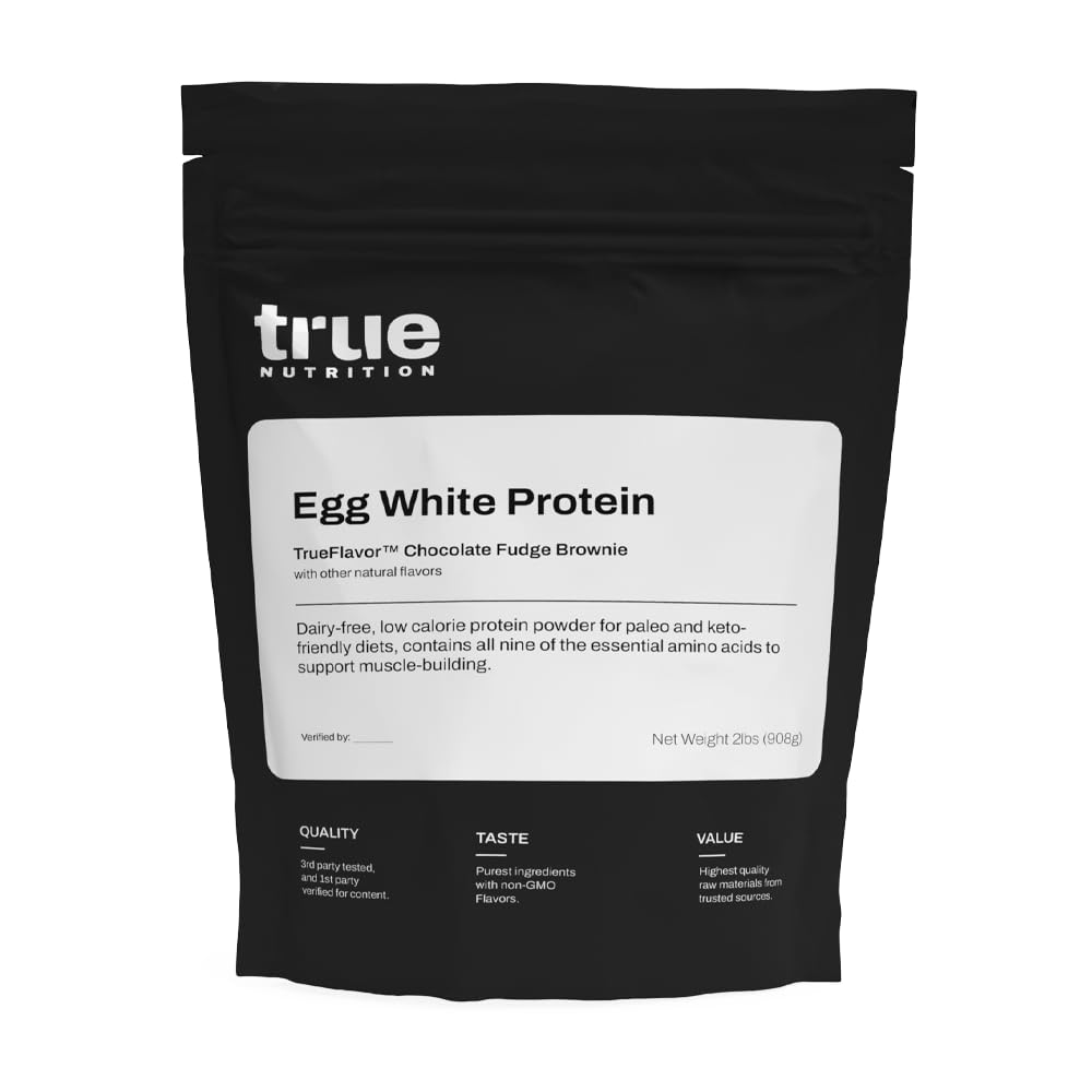True Nutrition egg white protein powder tub for low carb muscle support and clean nutrition.