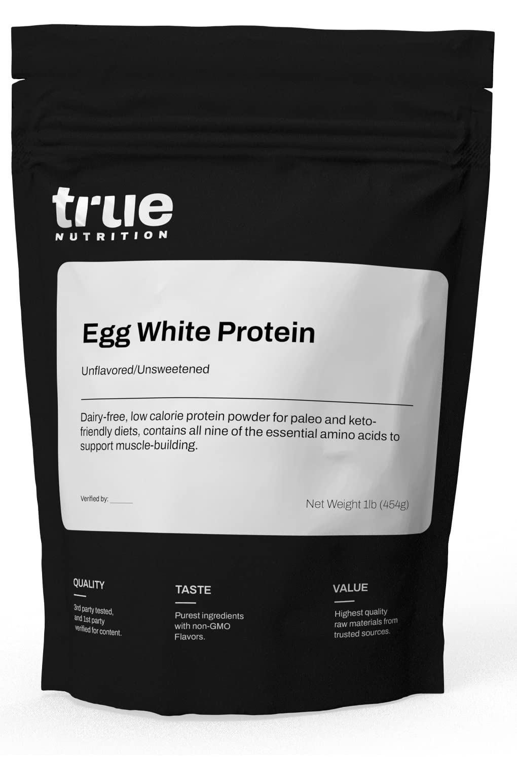 True Nutrition Egg White Protein Powder container showing high-protein nutrition for muscle support