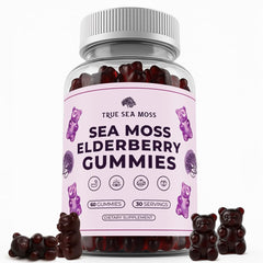 TrueSeaMoss Sea Moss Gummies bottle with Elderberry, Burdock Root and Bladderwrack – 60 gummies
