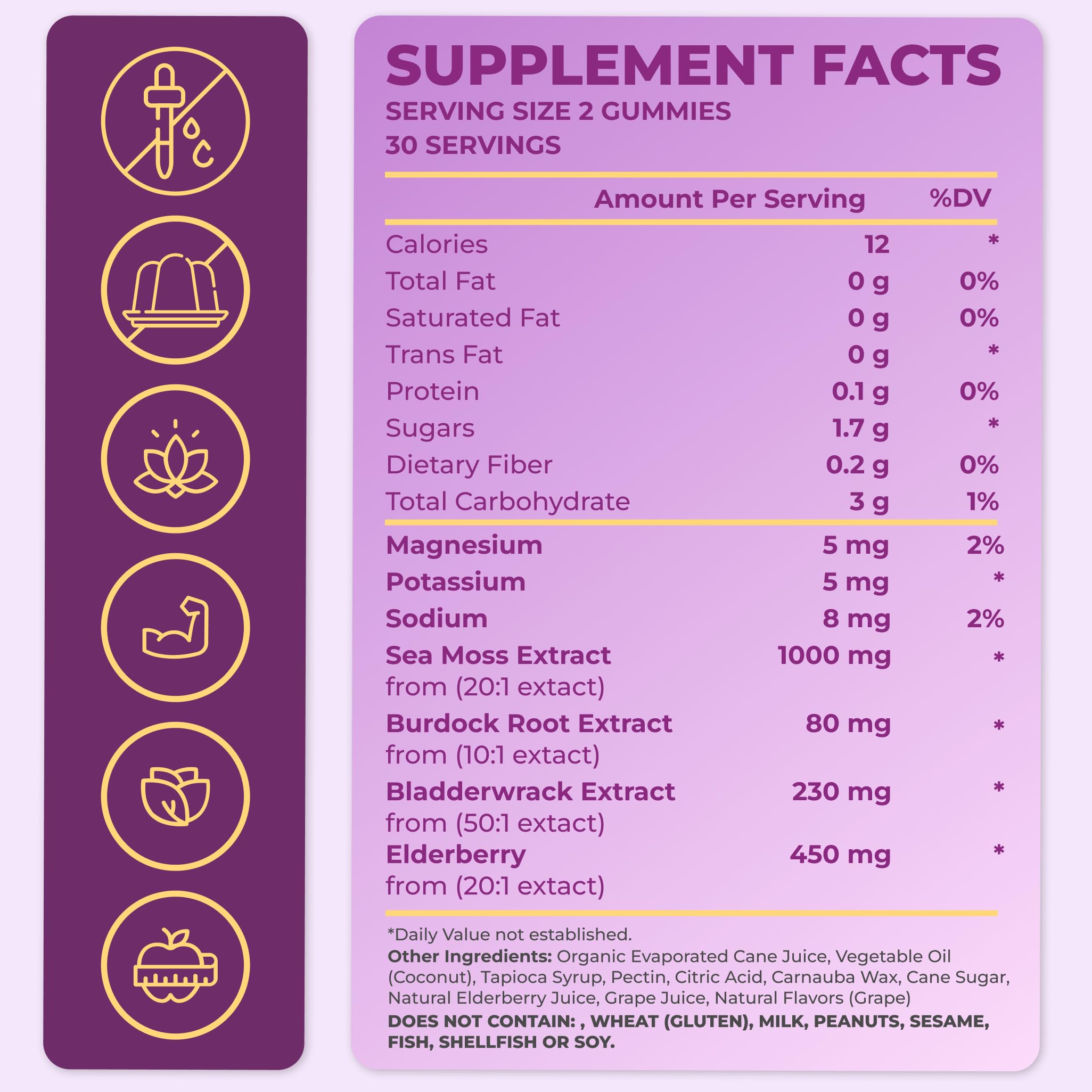 Close-up of Sea Moss Gummies showing fruity texture and label