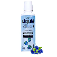 True Theory Liquid Slim bottle close-up highlighting high potency L-Carnitine for targeted energy support.