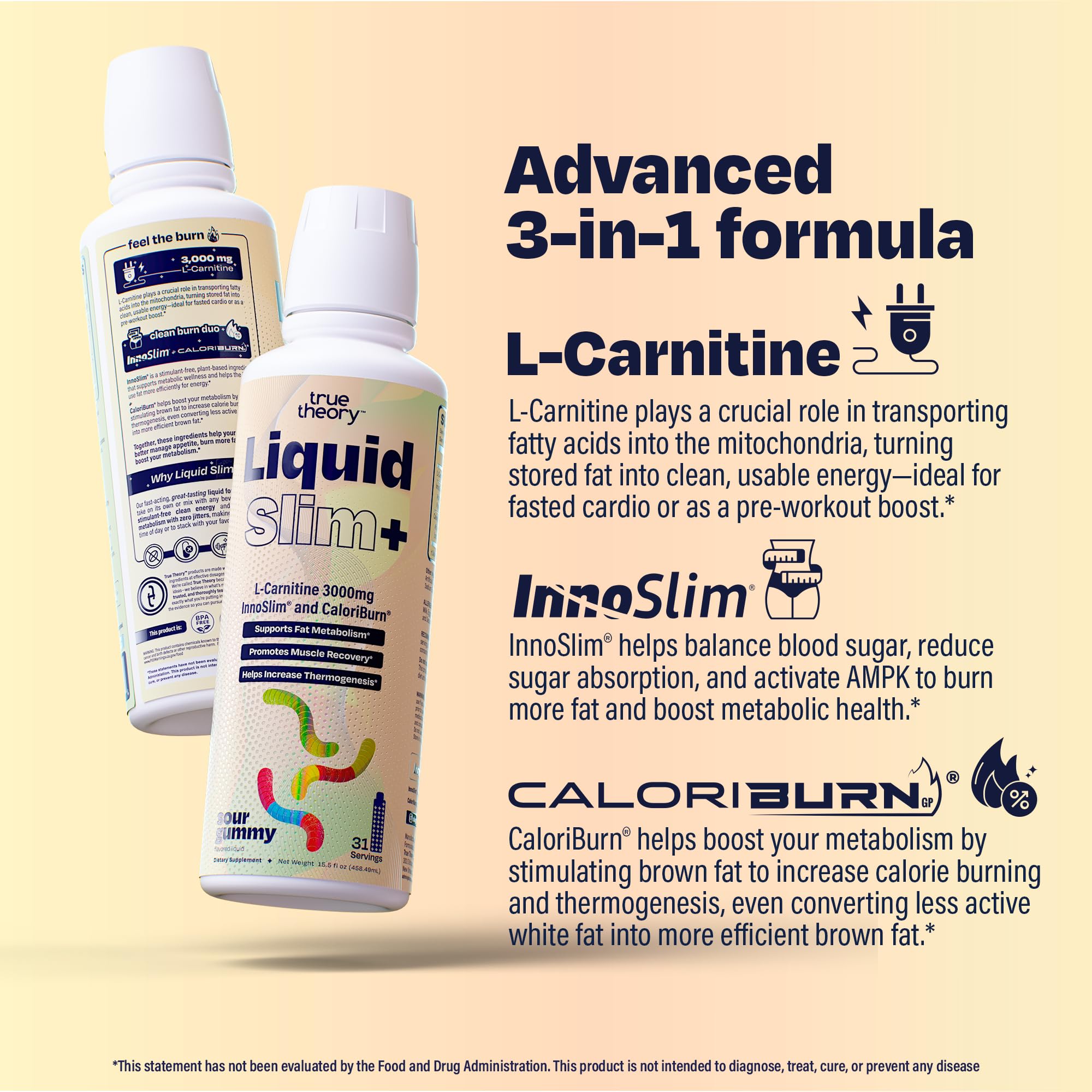 True Theory Liquid Slim glass with bottle highlights Sour Gummy Worms flavor.