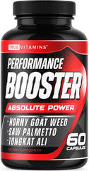 TRUE VITAMINS testosterone booster bottle shows the label for energy support.