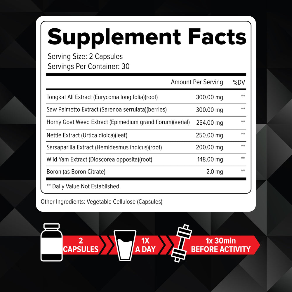 TRUE VITAMINS testosterone booster capsules closeup highlights easy daily use.