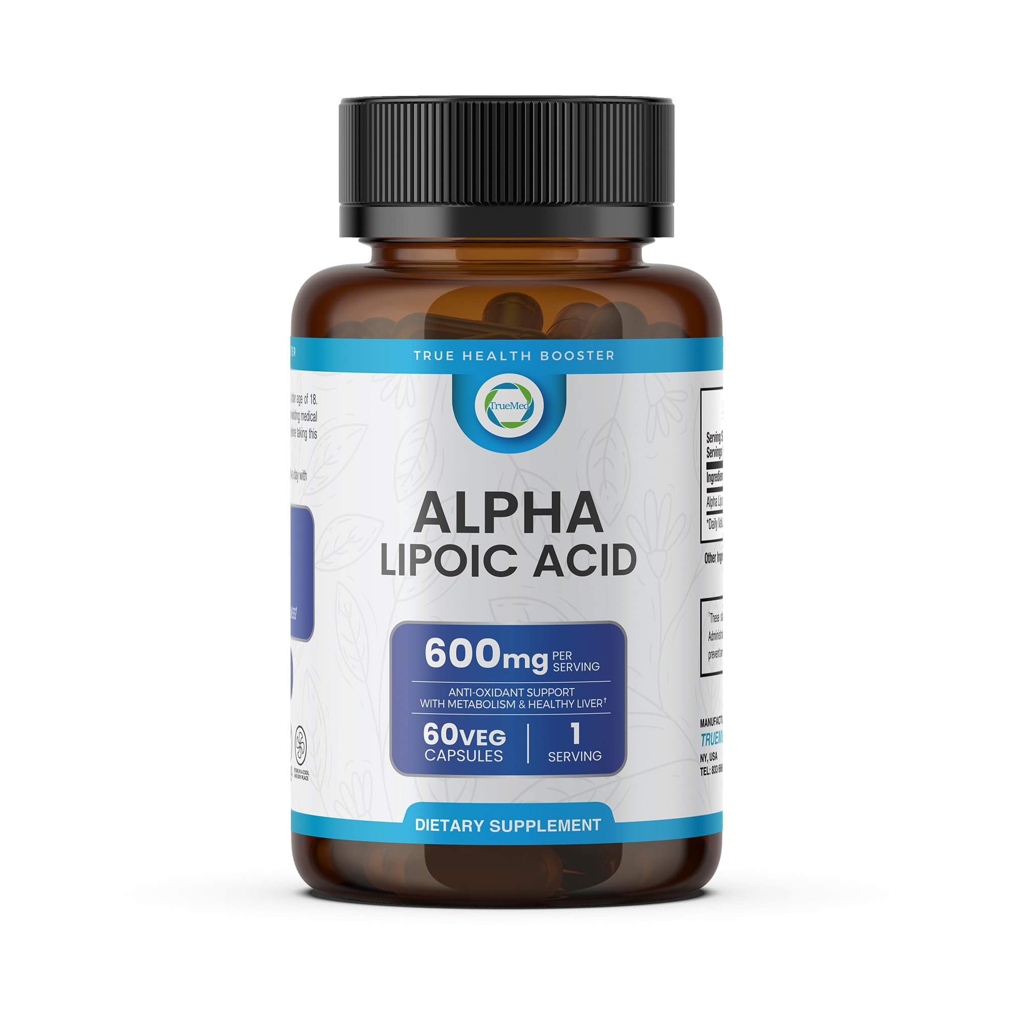 TrueMed Alpha Lipoic Acid 600mg bottle - front view