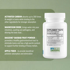 TrueCarbonCleanse capsules closeup highlights bamboo activated charcoal binder.