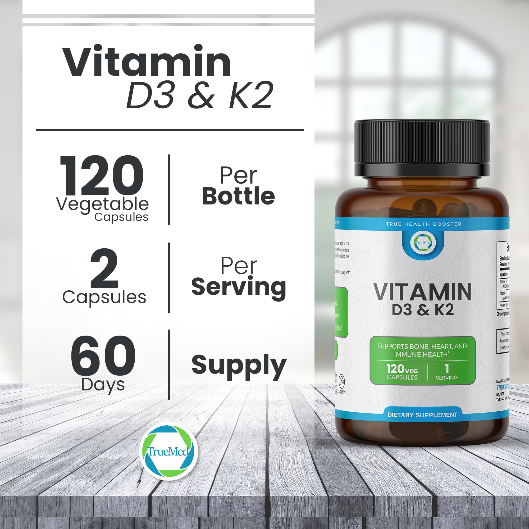 Easy-to-swallow TRUEMED D3 & K2 capsules