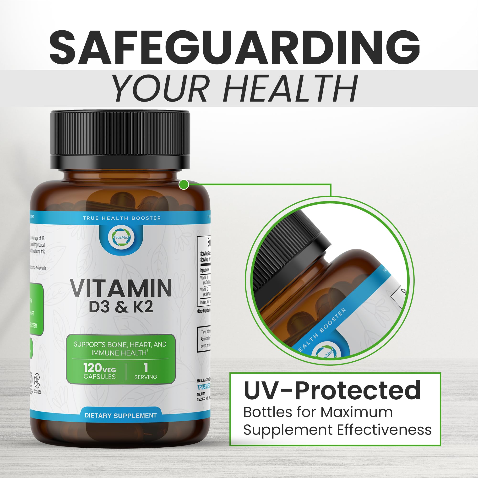 Product dimensions and capsule size of TRUEMED D3 & K2