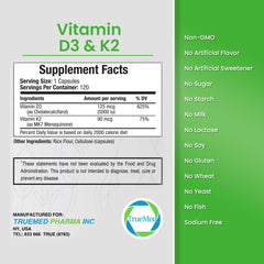 Ingredients list for TRUEMED D3 & K2