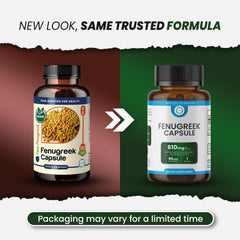 Fenugreek capsules label close-up showing 610 mg