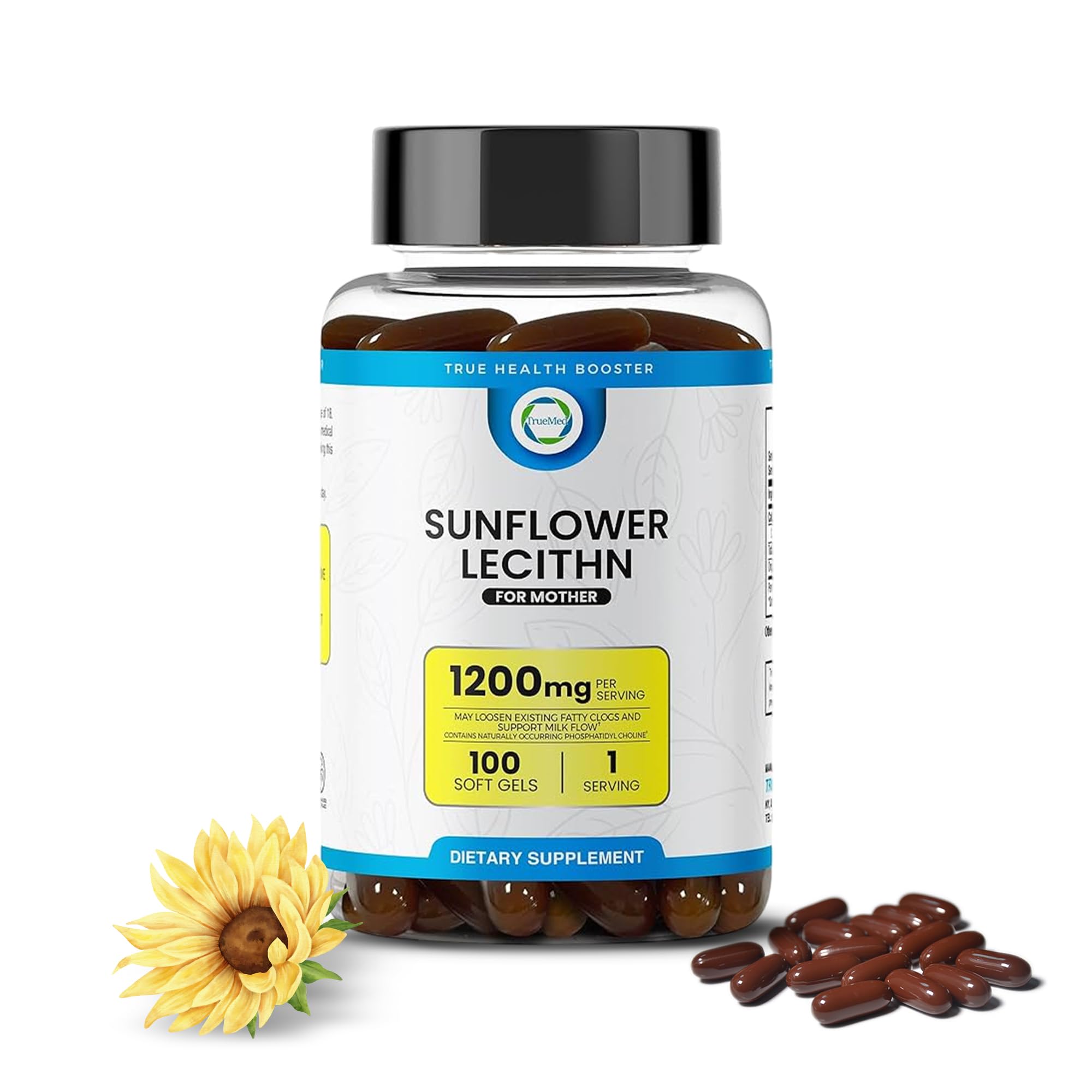 TRUEMED Sunflower Lecithin 1200 mg bottle on white background