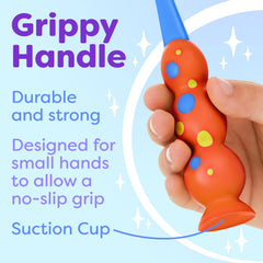 Child-sized toothbrush head with contoured design for ages 3-10.