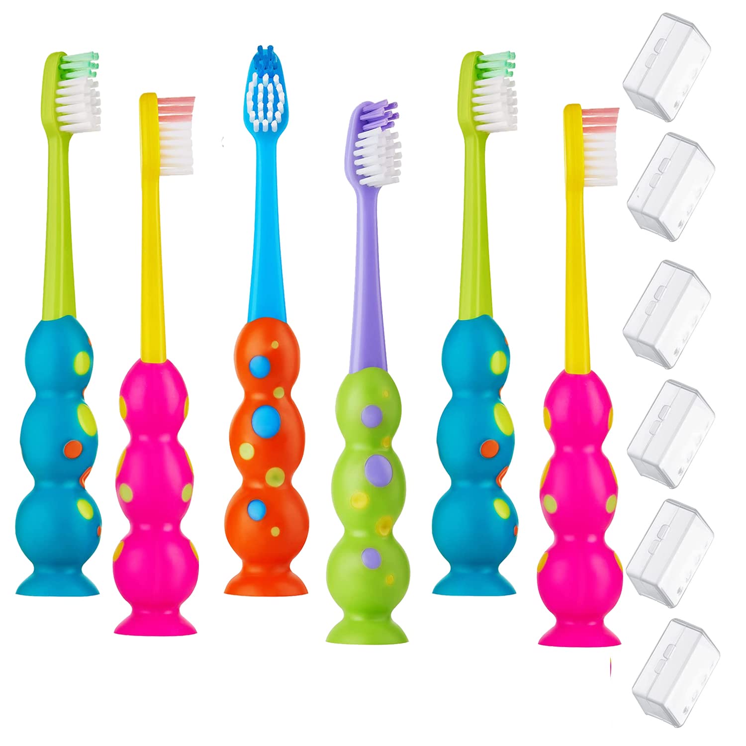 Multi-color Trueocity kids toothbrushes 6-pack on white background
