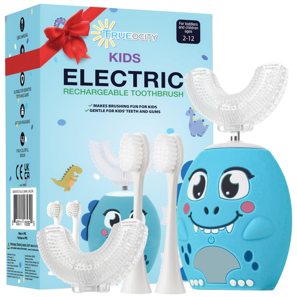 Trueocity kids U-shape electric toothbrush blue with 360° silicone head