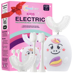 Trueocity Kids U-Shape Electric Toothbrush pink unicorn design with 360° silicone head