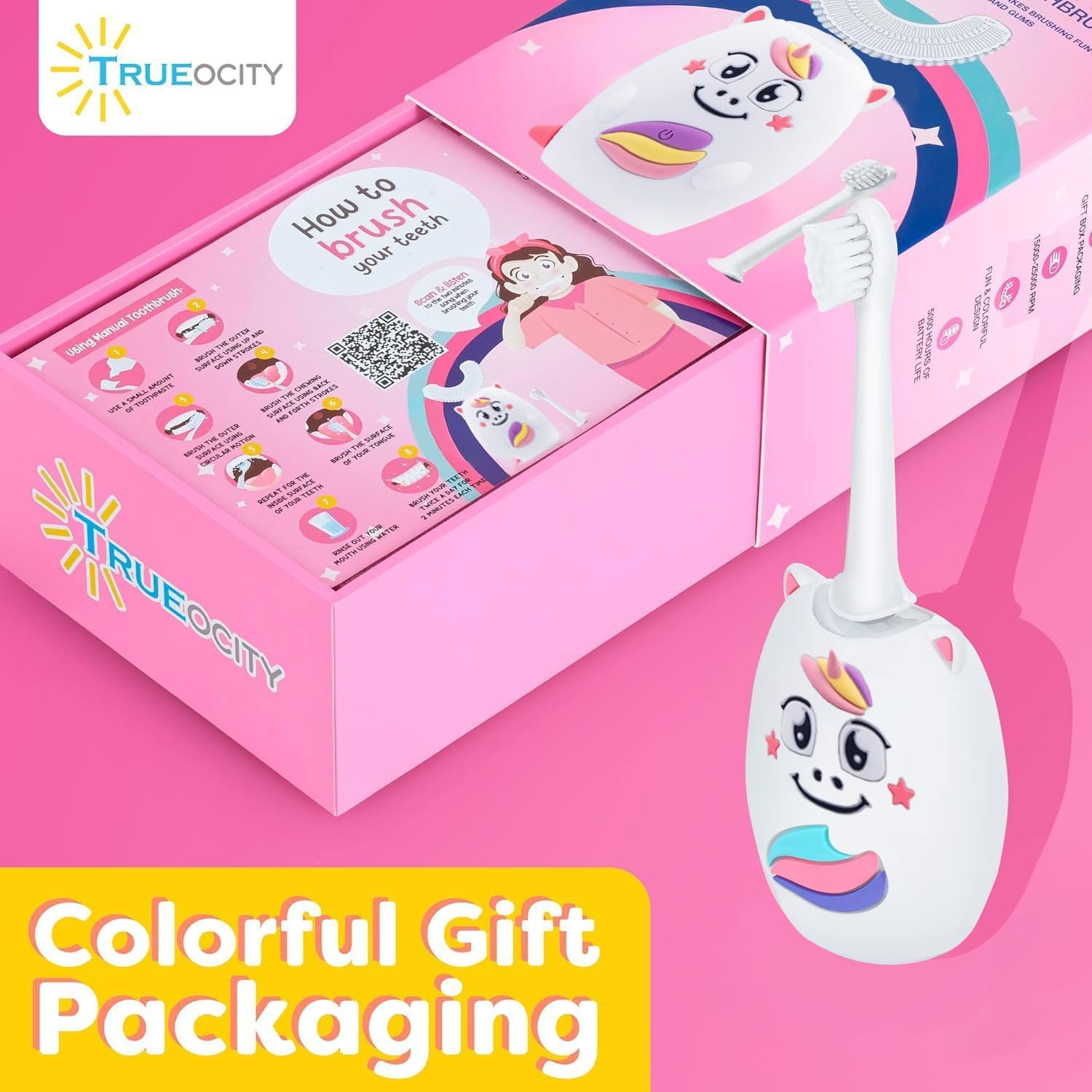 Box contents: toothbrush, USB base, 360° U-shape head, regular head, nano toothbrush and instructions