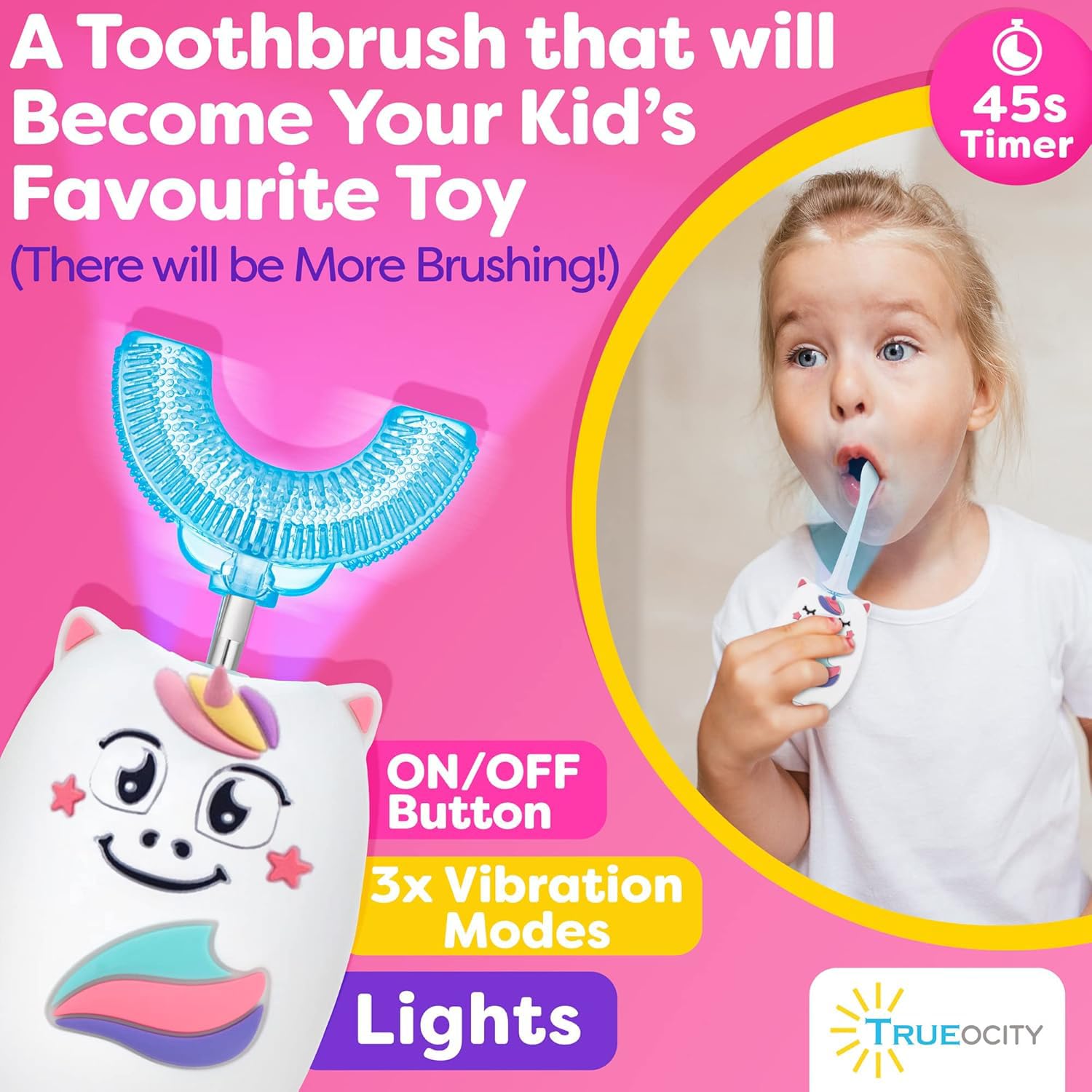 Soft vibrations gentle on gums for kids' sensitive teeth