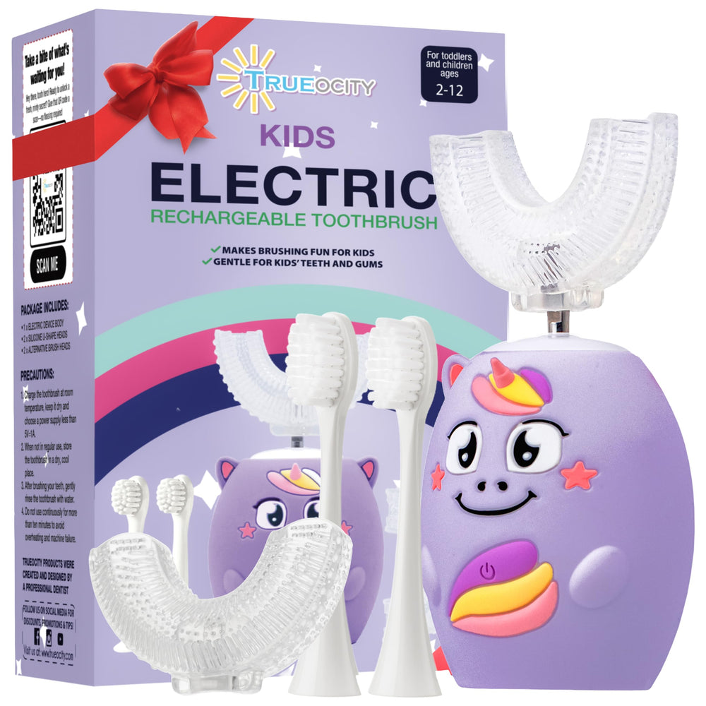Trueocity Kids U Shape Toothbrush purple 360° head close-up