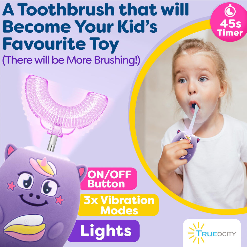 Rechargeable Trueocity kids toothbrush with USB charging base
